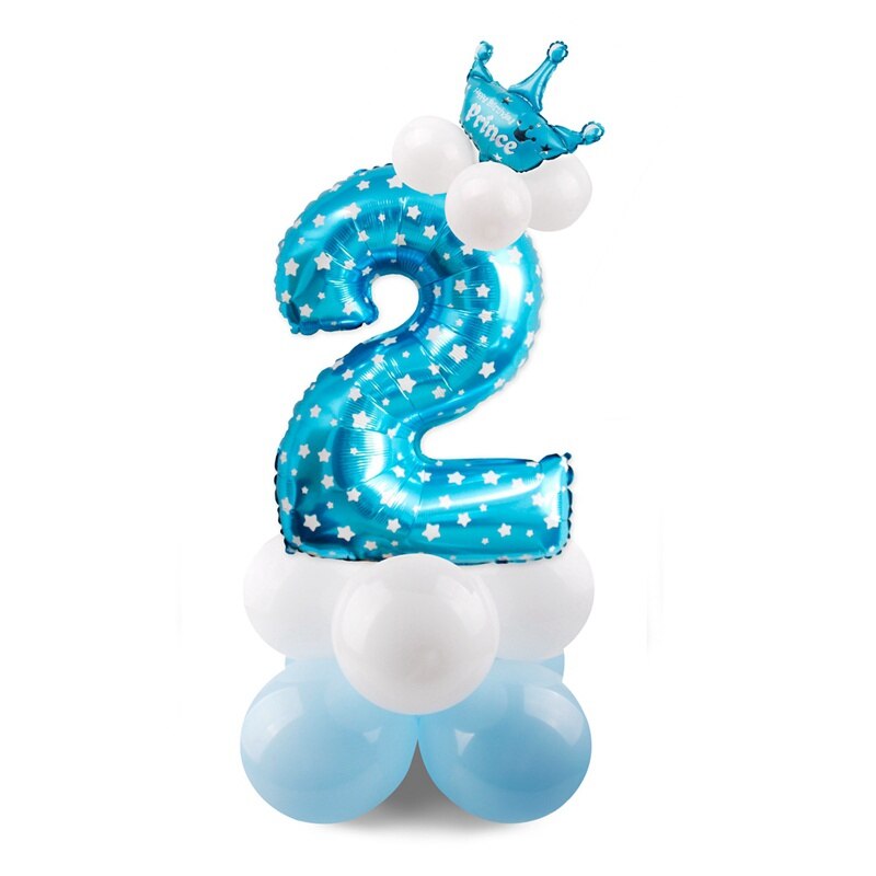 Blue Pink Number Balloon Happy Birthday Balloon 1st Birthday Party Decoration Kids Boy Girl Party Ballon Number: Blue 2