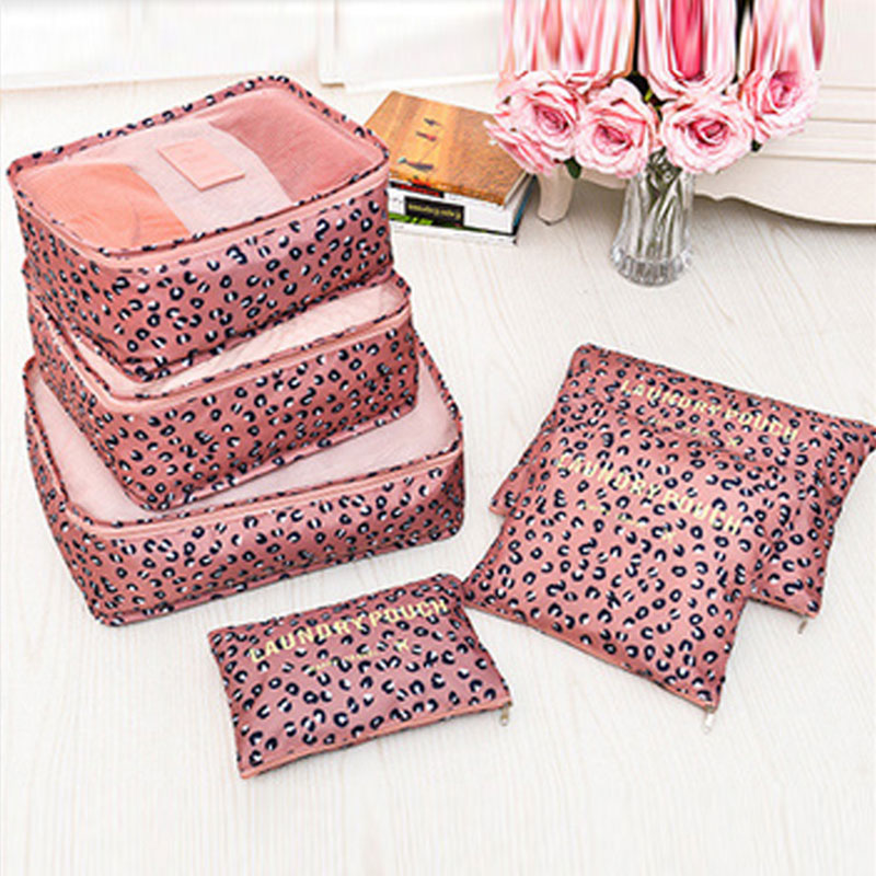 Reizen Verpakking Cubes 6 Stks/set Mode Waterdichte Grote Capaciteit Kleding Sorteren Organiseer Bag Opslag Pakket Mannen Weekender Tassen: Leopard