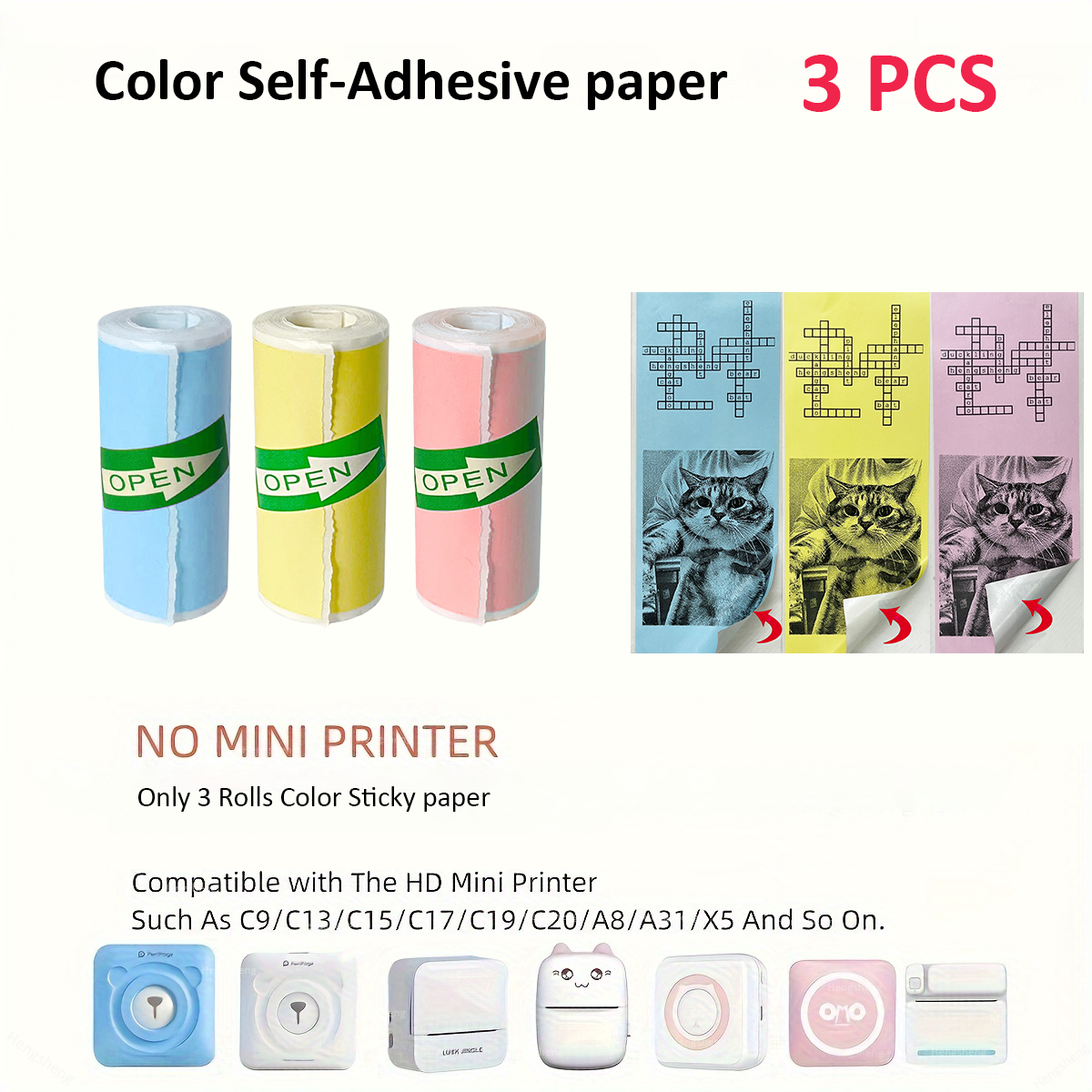 10 Rolls Mini Printer Label Sticker 57x25MM Self-adhesive Paper Thermal Label Printer Paper Kids Camera Instant Printing Papers: black