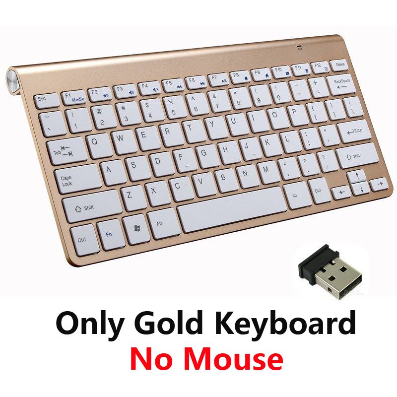 Trådløst tastatur 2.4g mus mini multimedia tastatur mus kombinasjonssett for stasjonær pc bærbar pc mac notebook smart kontorrekvisita: Bare gulltastatur