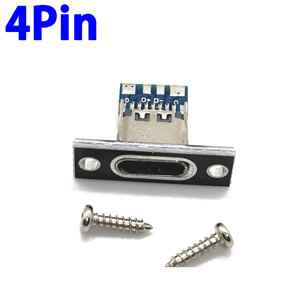 1-10 Uds conector USB tipo C 3,1 tipo C 2 pines 4 pines conector hembra puerto de carga USB 3,1 tipo C enchufe con placa de fijación de tornillo: Gris oscuro / Bajo 5 Unids