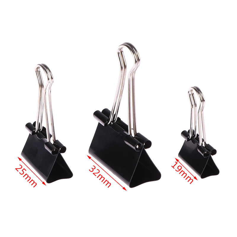 10 stk./parti sort metal binder clips 19mm/ 25mm/ 32mm noter brev papir clips kontorartikler indbinding sikrings clips