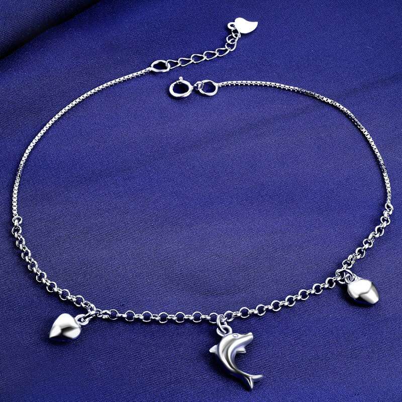 Miqiao Dolphin Enkelband Armband Op De Been Chain 925 Sterling Zilveren Dames Eenvoudige Zoete Liefde Mode-sieraden Voor Vrouwen Ornament