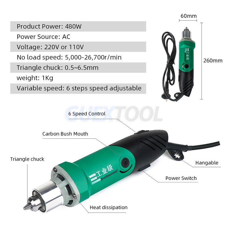 Dremel Style 480W Electric Mini Drill engraver with 6 Position Variable Speed for Dremel Rotary Tools with Flexible Shaft