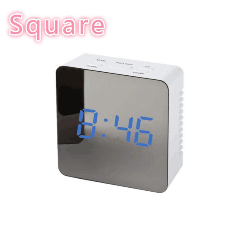 LED Mirror Alarm Clock Digital Snooze Alarm Clock Wake Up Light Electronic Time Temperature Display Home Decoration Clock: Square white shell b