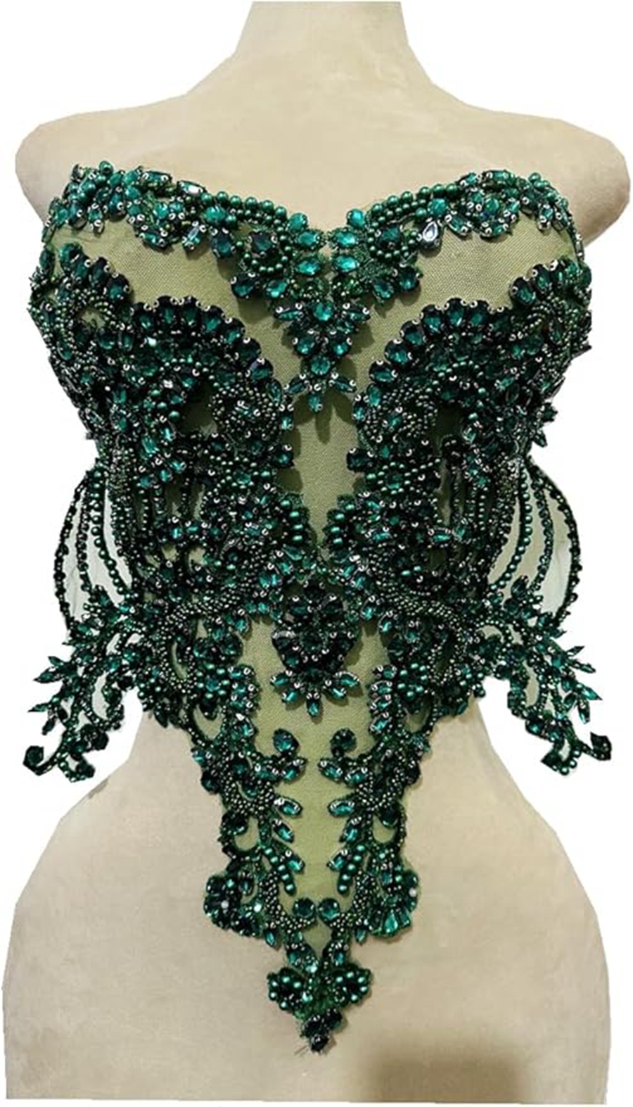 Pedrería hecha a mano dorada/azul/Verde/ren/blanca en corpiño de encaje, apliques de cuentas de costura, parches de adorno de piedras, accesorio para vestido: Verde
