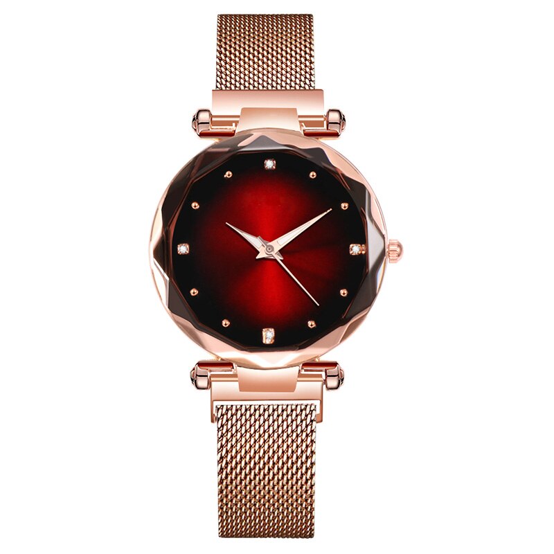 Kvinder ur magnet spænde armbånd ur kvinder luksus diamant kvinders ure kvarts ur damer armbåndsur: Rød