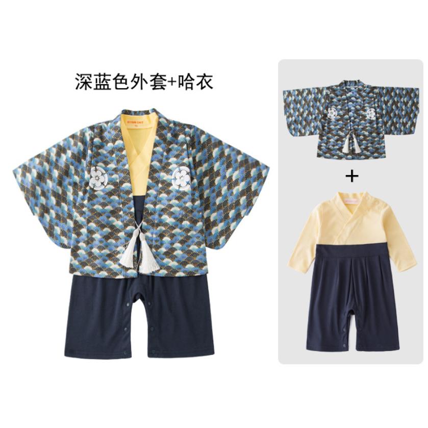 Kimono Baby Boys Clothes Japanese Style Kids Romper Retro Bathrobe Uniform Infants Pajamas Long Sleeve Printed Kimono A203: 3T(100cm)