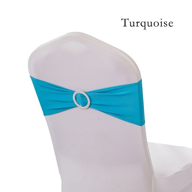 DEAREST 25PCS Spandex Chair Bands Spandex Chair Sash Stretch Lycra chair bands with buckle Wedding Decoration free Ship: turquoise