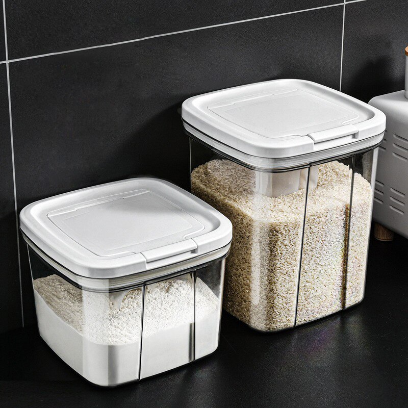 Plastic Clear Dry Food Storage Container Large Capacity Moisture-proof Rice Flour Storage Box Sealed Bucket Kitchen Organizer