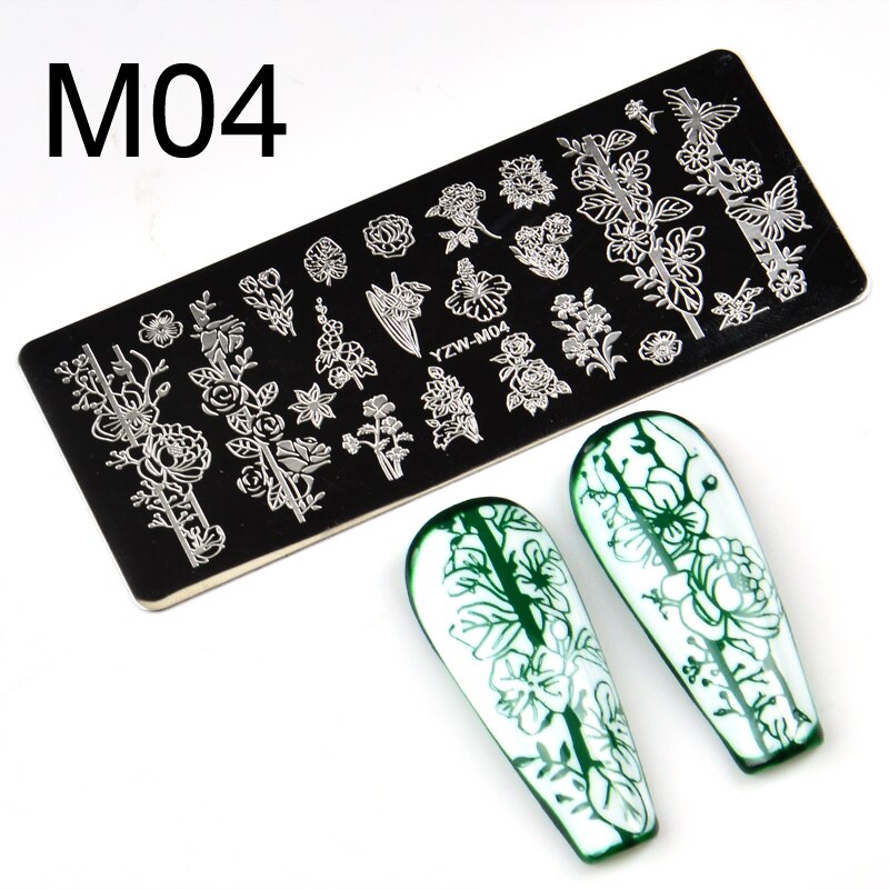 1pc rektangulära nagelstämplingsmallar blomma kärleksdjur 10 x 4cm bildplattor i rostfritt stål polish manikyr stencil: M04