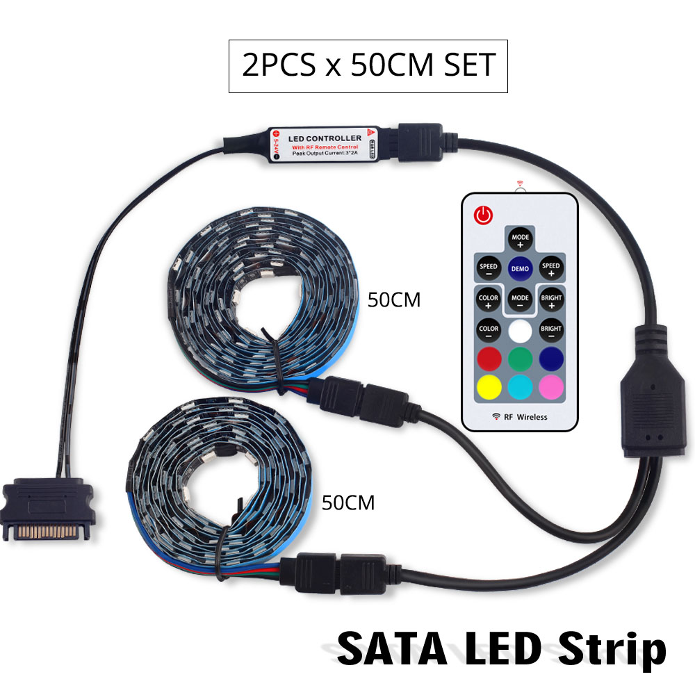 DC 12V RGB 5050 LED Strip Voor Led PC Case Computer SATA rgb Lint Tape 1M 2 M, 17Key RF SATA LED Controller Flexibele Strip Licht