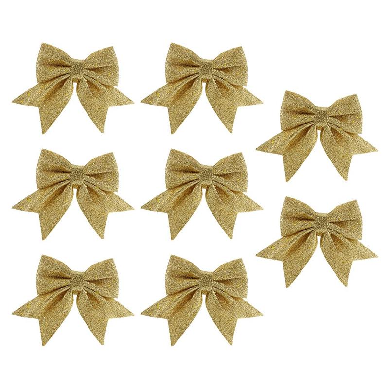 Lazos dorados de Navidad para árbol de Navidad, adornos de lazo, suministros para de Navidad, 8 Uds.: Oro