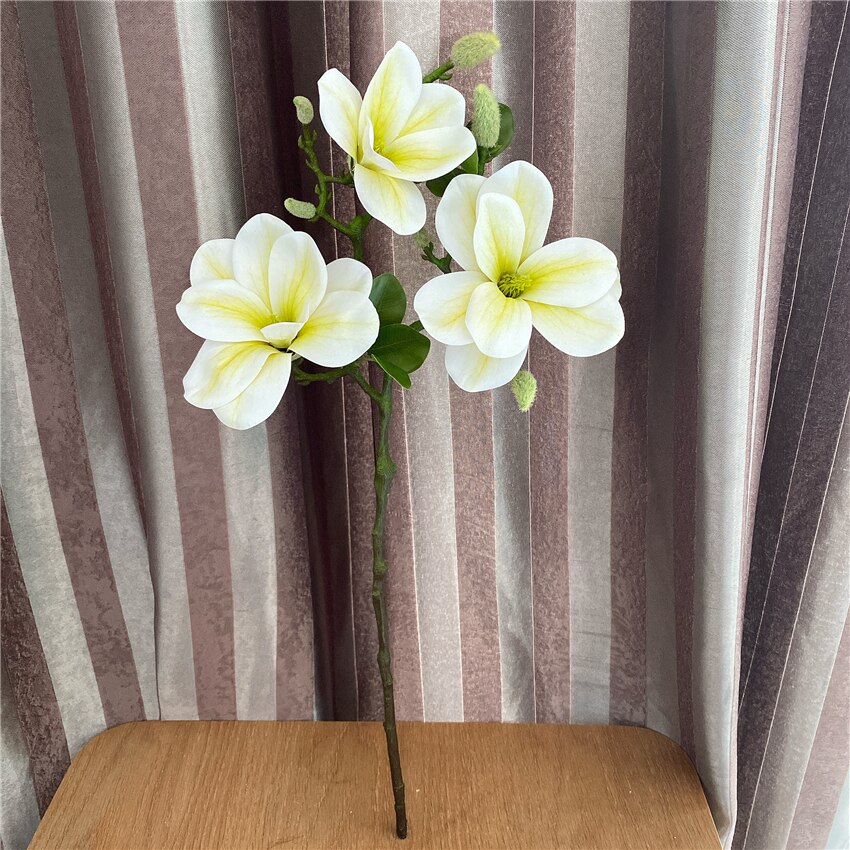 Luksuriøse stor magnolia gren ekte touch kunstige blomster til jul bryllup dekorasjon blomster kunstige: Grønn 56cm