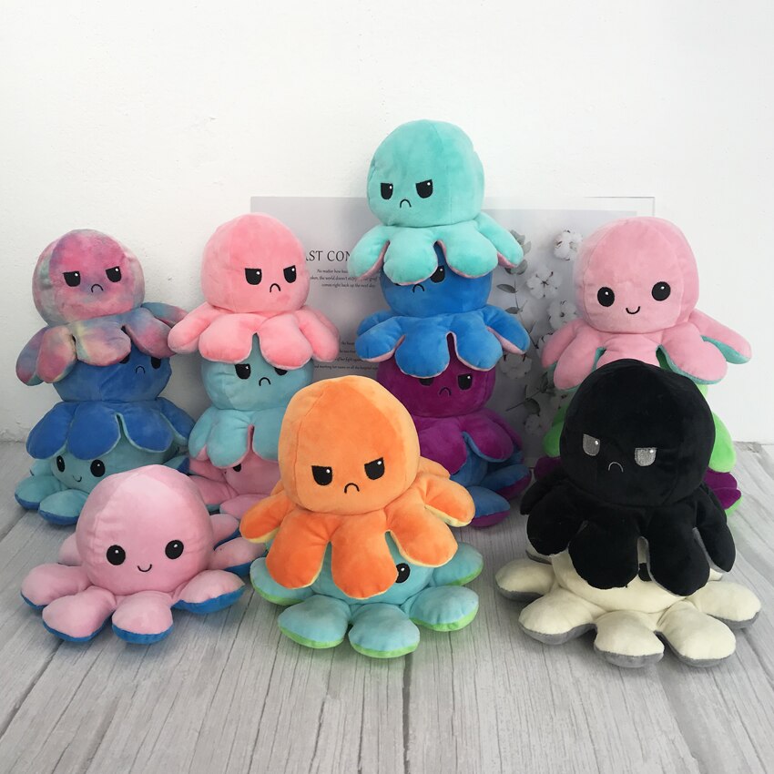 Flip Octopu Stuffed Plush Doll Different Sides To Show Different Moods Soft Simulation Reversible Plush Toy For Children