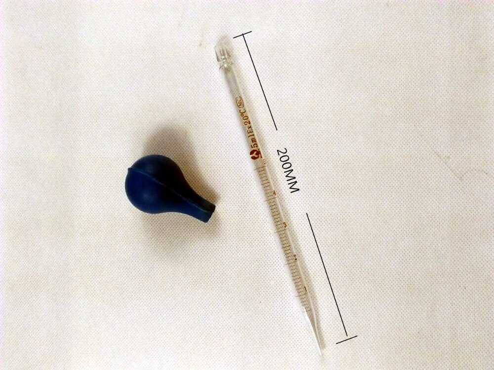 5ml graderte pipetter av glass overføringspipette med blå gummi sugepære størrelse 10x 200mm vol 5ml 3 stk/lott