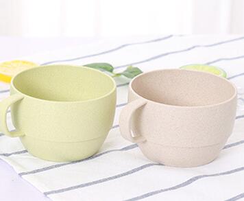 Tasse créative en paille de blé 250ml, 2 pièces, tasse à café, lait, petit déjeuner, joli, idée de pour les bébés et les enfants: 1 Green and 1 Beige