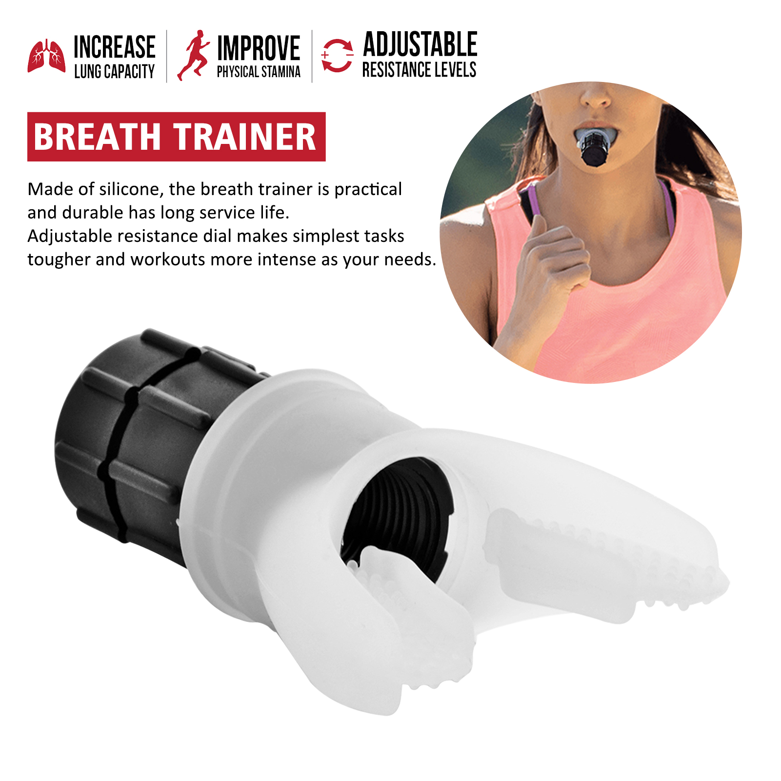 Sports Safe Portable Outdoor Expiratory Breathing Exercise Device For Lungs Fitness Equipment High Altitude Training Silicone