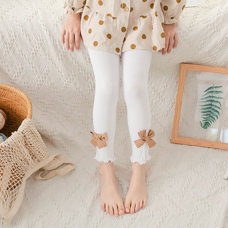 Girls Leggings Spring Autumn Cotton Baby Girls Ribbed Pants White Pink Gray Black Baby Toddler Pants Little Girl Bow Tie Pants
