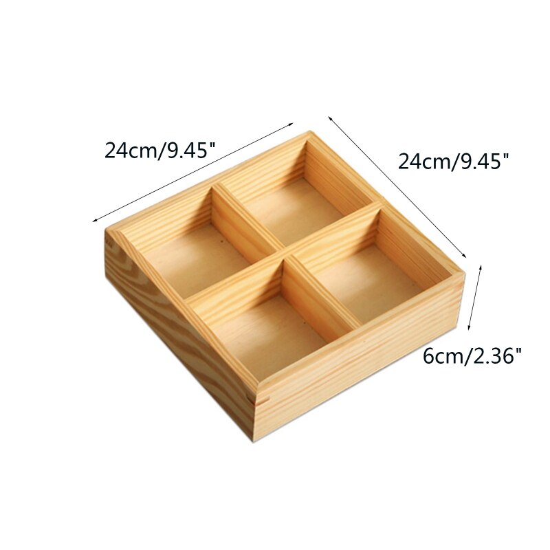 Multi Grid Snack Box Serving Tray Japanese Style Wooden Sushi Plate Candy Dessert Cuisine Storage Container: Four grids