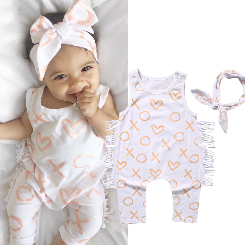 Babykleertjes Pasgeboren Baby Katoenen Romper Baby Jongen Meisje Liefde Hart Gedrukt Jumpsuit Kwastje Een-Stukken Kinderen Kleding Outfit