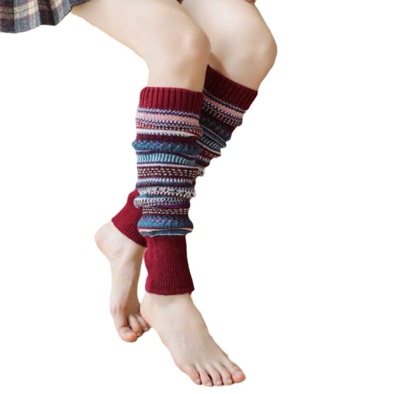 X5XE Leg Warmers for Women Girls Loose Legs Warmer Party Knitted Winter Sports Socks Leggings: Burgundy