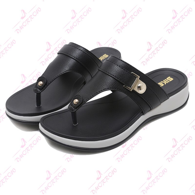 Jandals Wedges Ethnic Women's Slippers Comfortable Women's Summer Shoes: Black / 7
