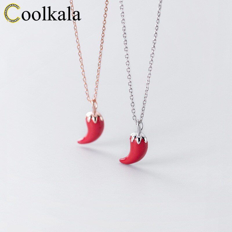 Coolkala argento sveglio creativo pepe rosso del pendente semplice ottavino delicata collana