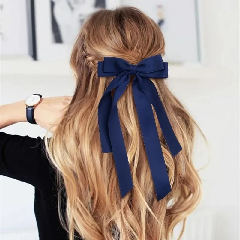 Horquilla con lazo para el pelo para mujer y niña, cinta de tela a la , pinzas para el pelo, lazo blanco y negro, Clip superior, accesorios para cabello femenino: Verde
