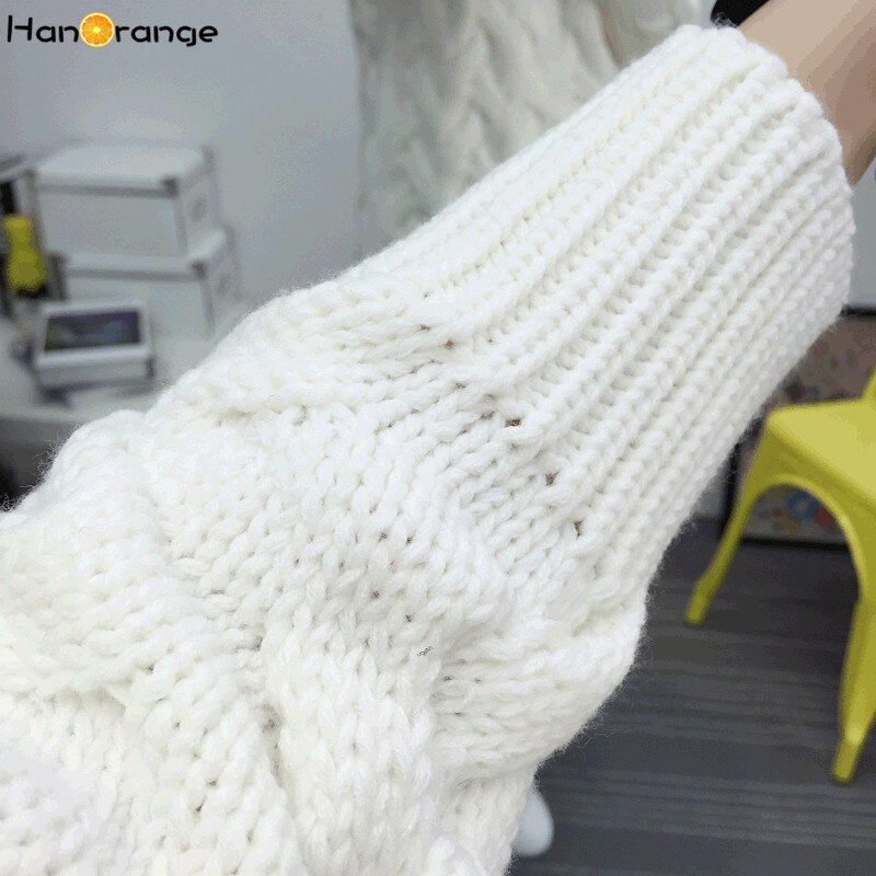 HanOrange Autumn Winter Korean Turtleneck Thick Loose Twist Long Women Sweater White/Red/Black