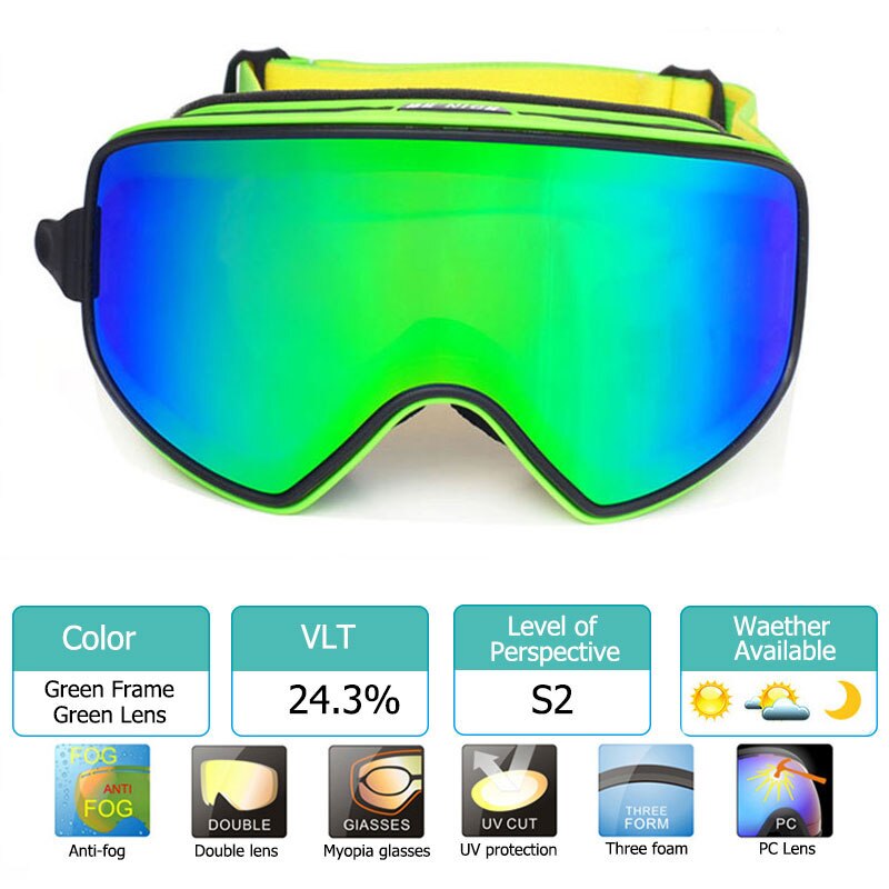 Ski Goggles 2 in 1 with Magnetic Dual-use Lens for Night Skiing Anti-fog UV400 Snowboard Goggles Men Women Ski Glasses