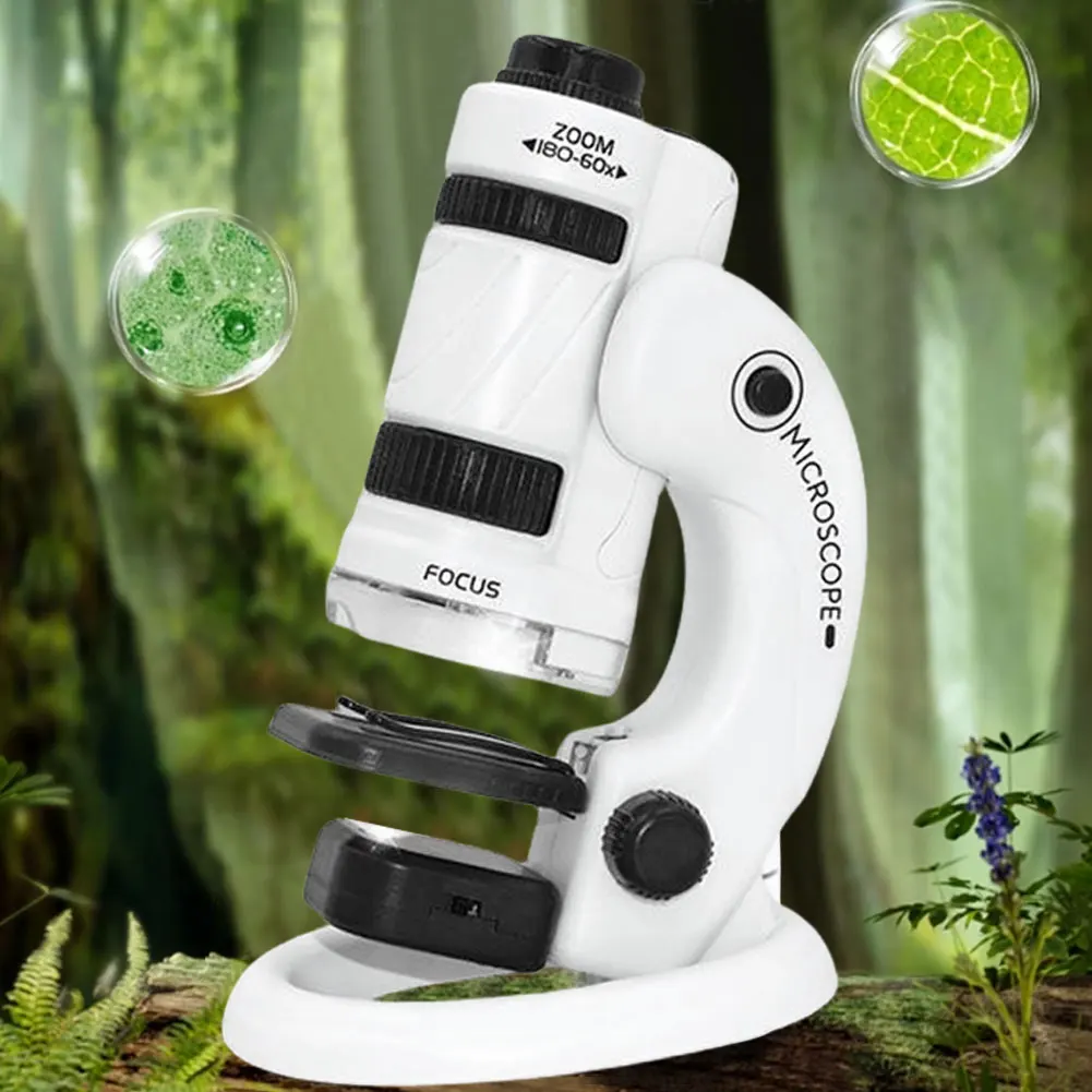 Mini microscopio educativo de mano para niños, Kit de microscopio biológico portátil, 60-180 aumentos