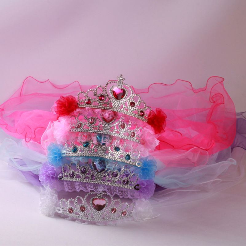 Prinzessin Doppel Schichten Tüll Schleier Haarband Krone Tiara Strass Stirnband Spitze hoch Band Rüschen Kranz Regenbogen Art Party