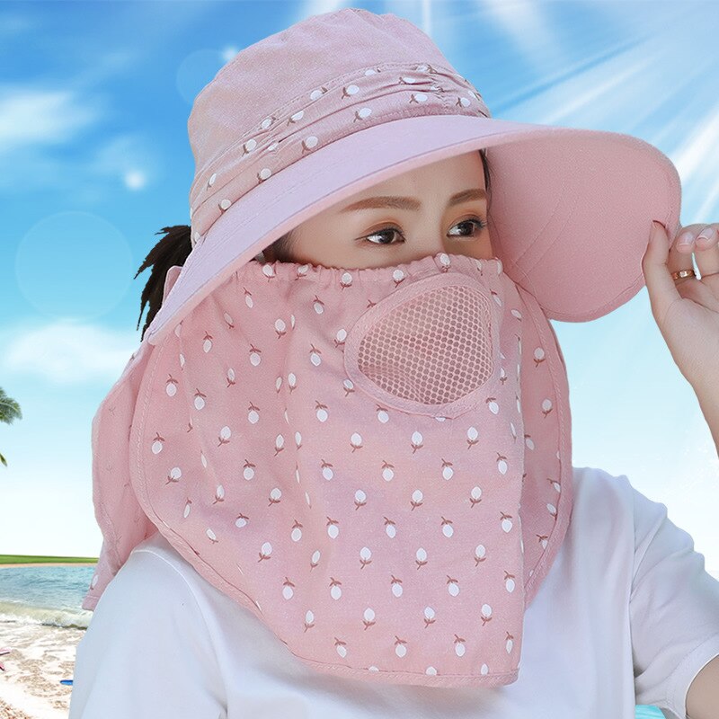 Capa de proteção primavera verão chapéus de sol feminino pescoço rosto protetor solar de borda larga respirável pescador chapéu máscara de sol ao ar livre
