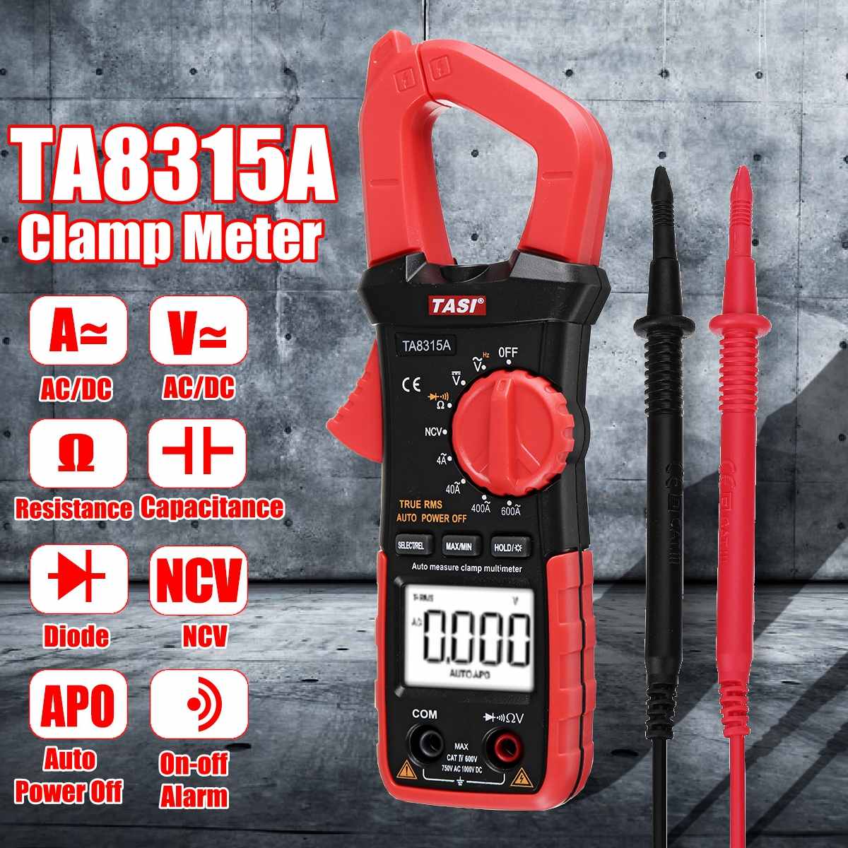 Mini Digital Clamp Meters AC/DC Current Voltage True RMS Auto Range VFC Capacitance Non Contact Multimeter: TA8315A