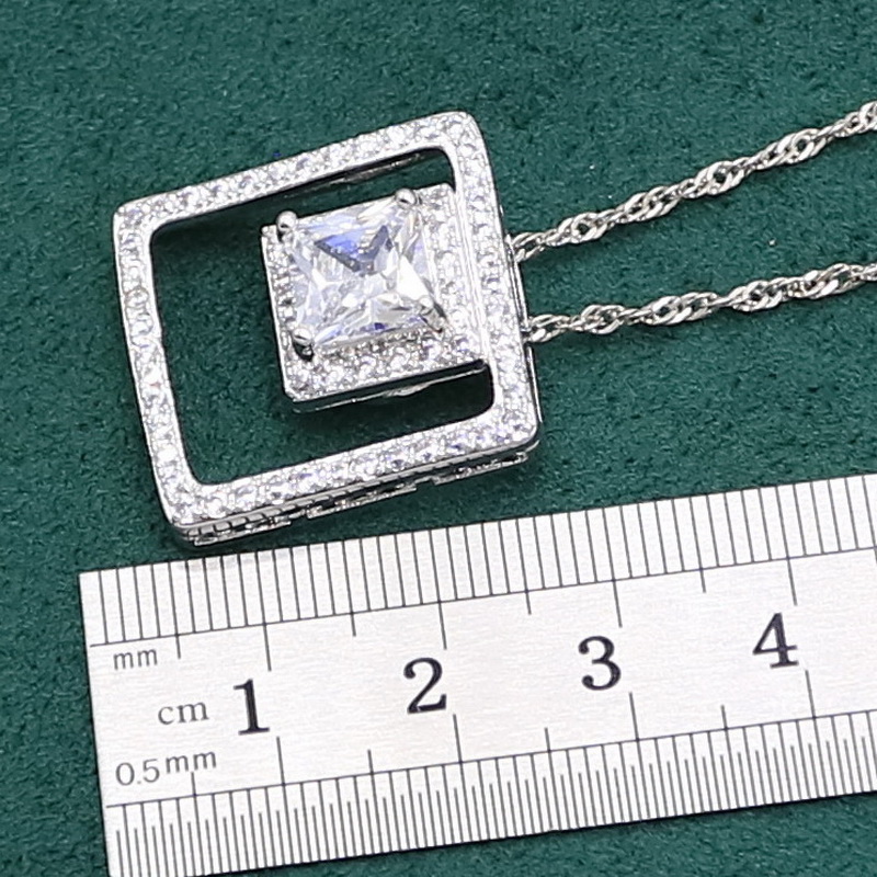 Conjunto de joias luxuosas de prata 925 com zircônia branca, bracelete para mulheres, brincos longos, colar, pingente de anel