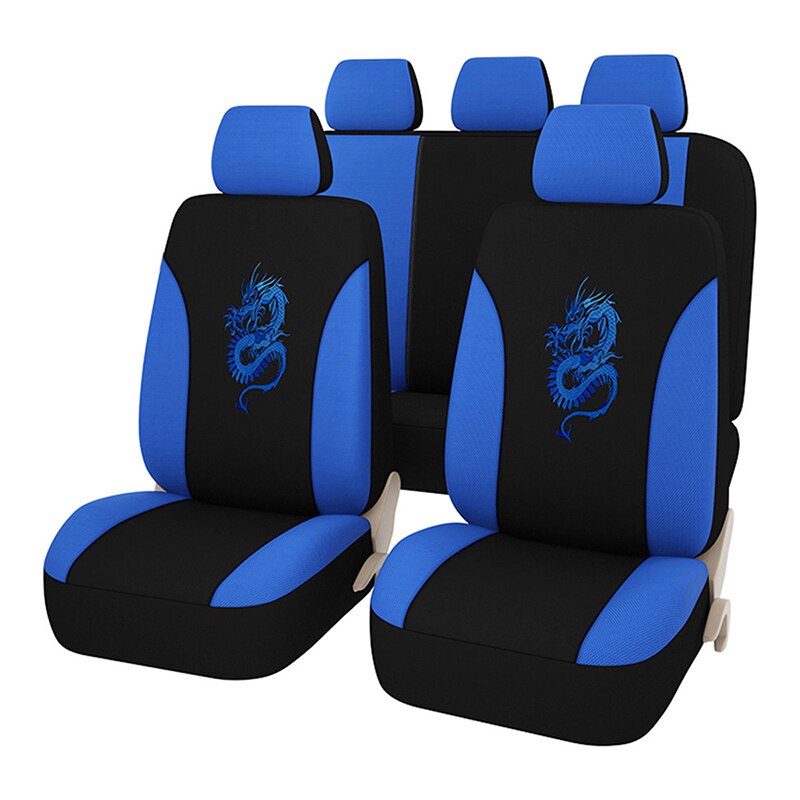 QUEES Car Seat Cover Dragon-shaped Embroidered Seat Protection Cushion Fabric Auto Styling Car Interior Accessories Universal: Blue