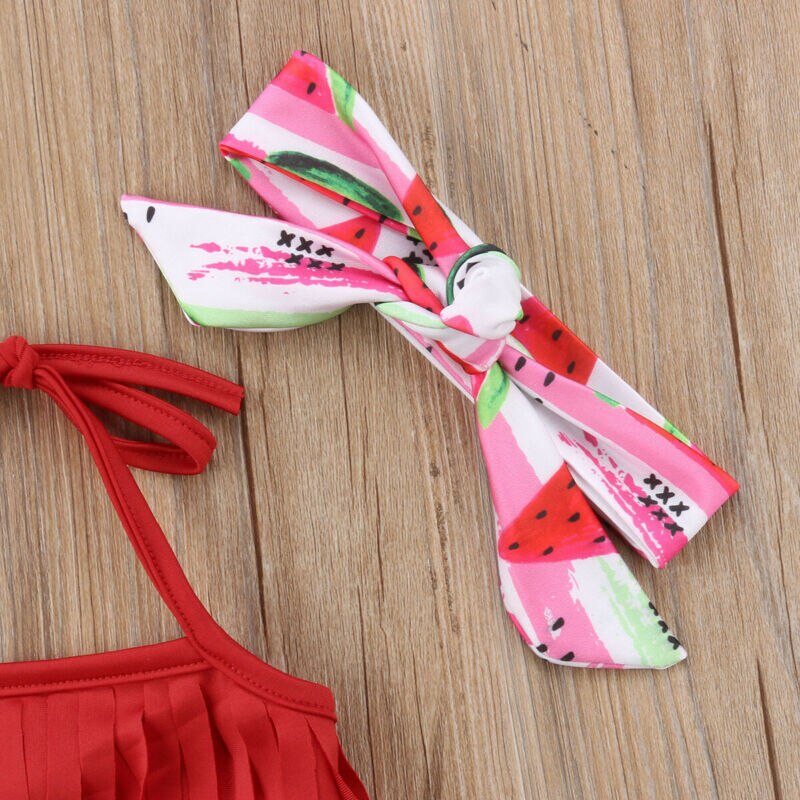 Smuk kvast flæser bikini sæt med pandebånd til småbørn børn pige sommer strand badedragt børn badetøj