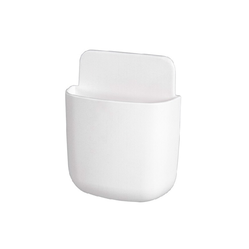 Perforated wall suction wall mounted remote control storage box living room bedroom arc mobile phone rack remote control storage: White