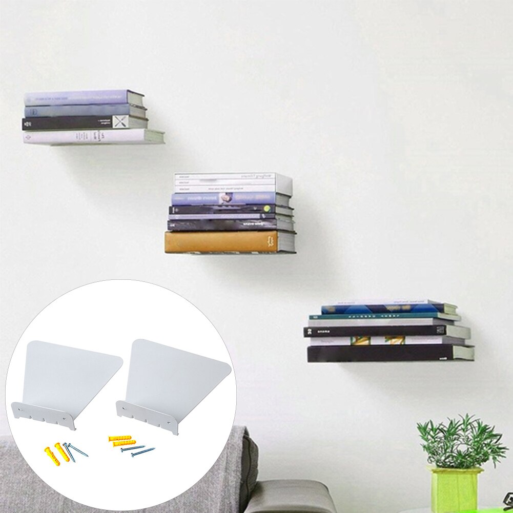 2Pcs Stainless Steel Hidden Bookcase Book Storage Shelf Rack Home Wall Decor