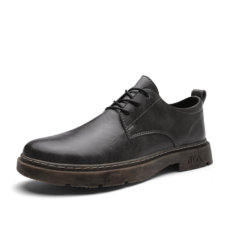 Brogues skor män skor svart läder män fritidsskor märke manliga affärsskor tjock sula halkfri  ka2712: Grå / 9.5