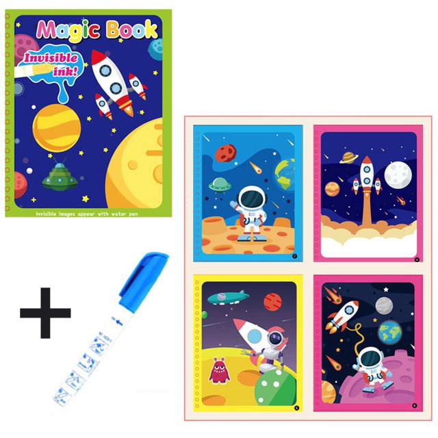 1Set Magic Water Drawing Book Painting coloring Book Montessori Doodle With Water Pen scratch art Crafts Board For Kids Toys: G