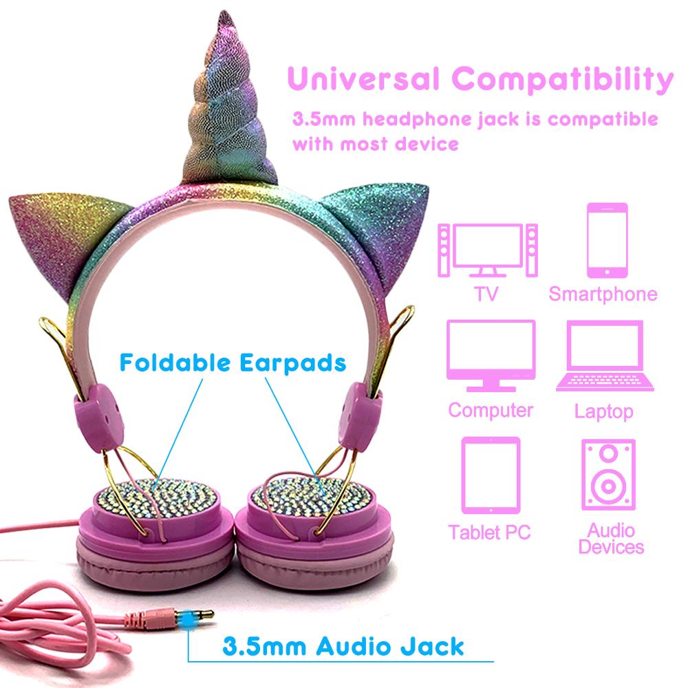 Jinserta søde enhjørninger kablede hovedtelefoner piger datter musik stereo øretelefon computer mobiltelefon gamer headset børn