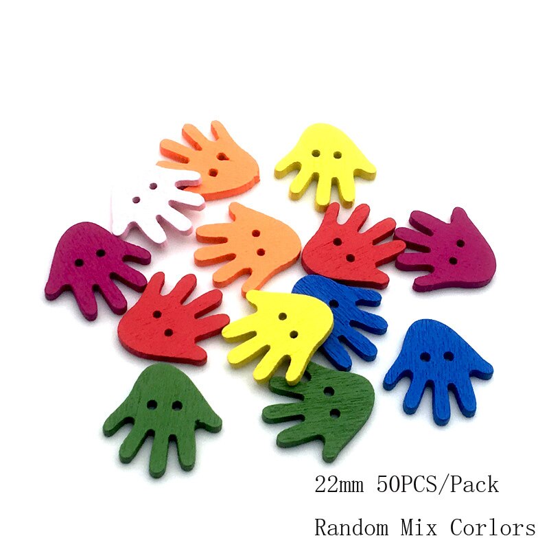 Vêtements de couture pour enfants, 50 pièces, 2/4 trous, boutons mixtes en bois, accessoires multicolores, forme mixte Animal/fleur, bricolage, Scrapbooking13-25mm: SC209  22mm