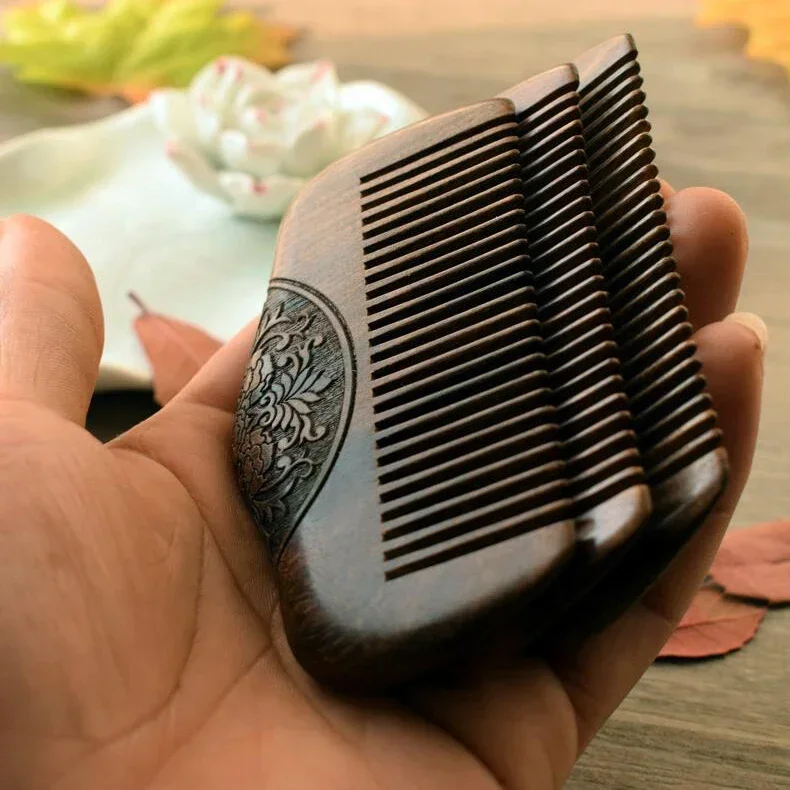 Peine de madera de bolsillo, sándalo dorado y negro Natural, peines de madera de dientes súper estrechos, sin piojos estáticos, peine para Barba, peinado