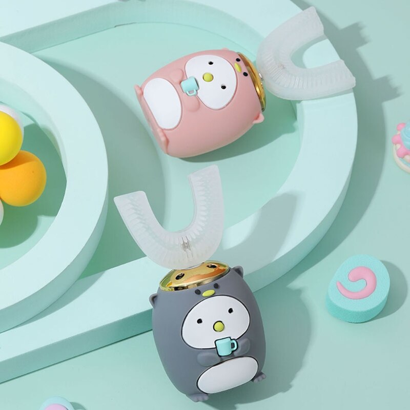 sprytny 360 stopni w kształcie litery U elektryczna szczoteczka robić zębów dla dzieci silikonowa automatyczna szczoteczka ultradźwiękowa kreskówka wzór dla dzieci