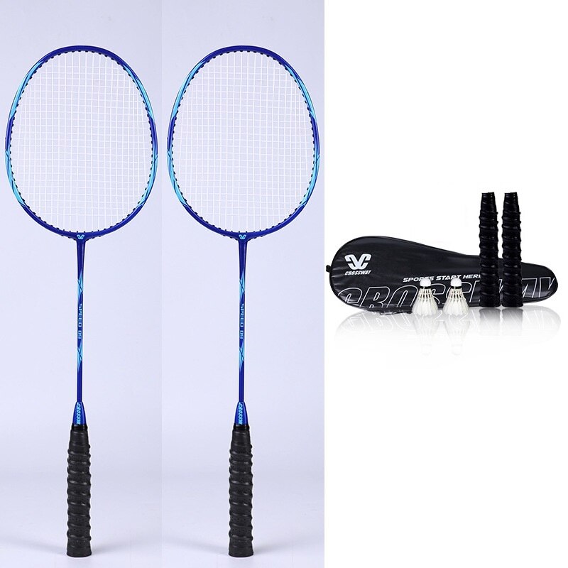 Ultra Light Double Badminton Racquet Carbon Lightest Playing Badminton Whole 2pcs Elementary Exercises Badminton Rackets Set: Blue