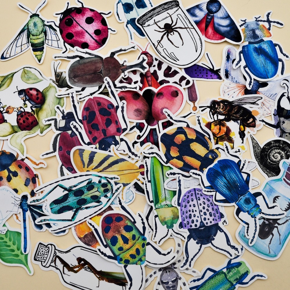 36pcs Watercolor Natural Insect Collection stickers Diary Notebook Planner/ Handbook DIY Paper made Sticker papeleria stationary