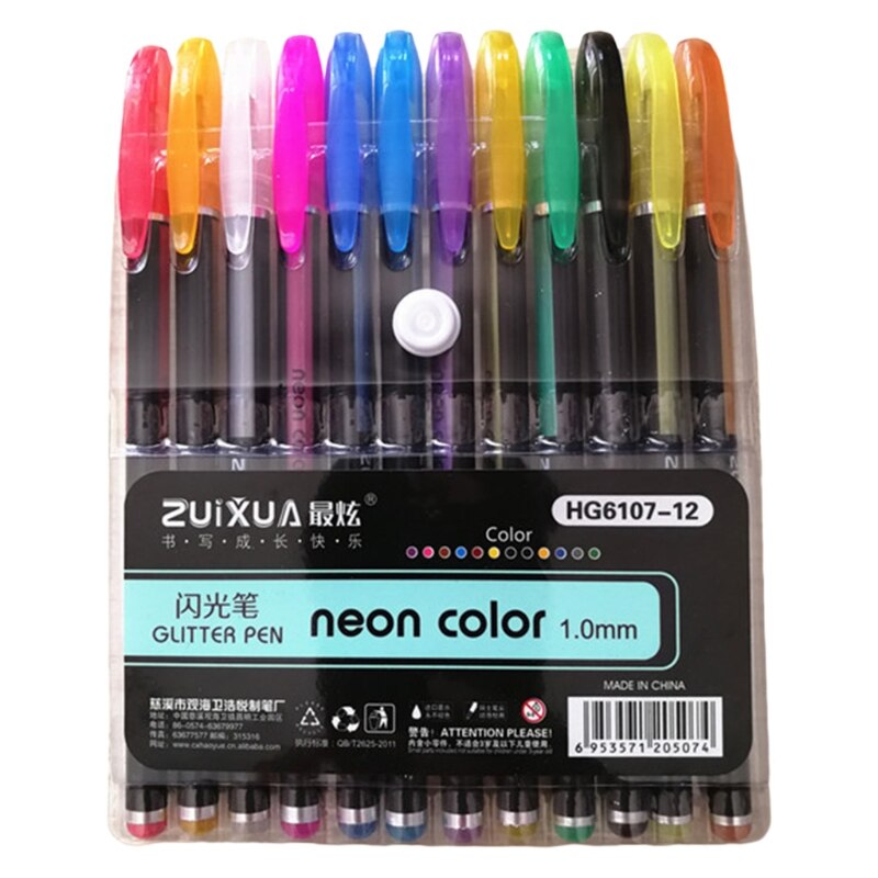 Ensemble de stylos Gel 12 couleurs, surligneur à paillettes, Pastel, pour colorier l&#39;école et le bureau: A