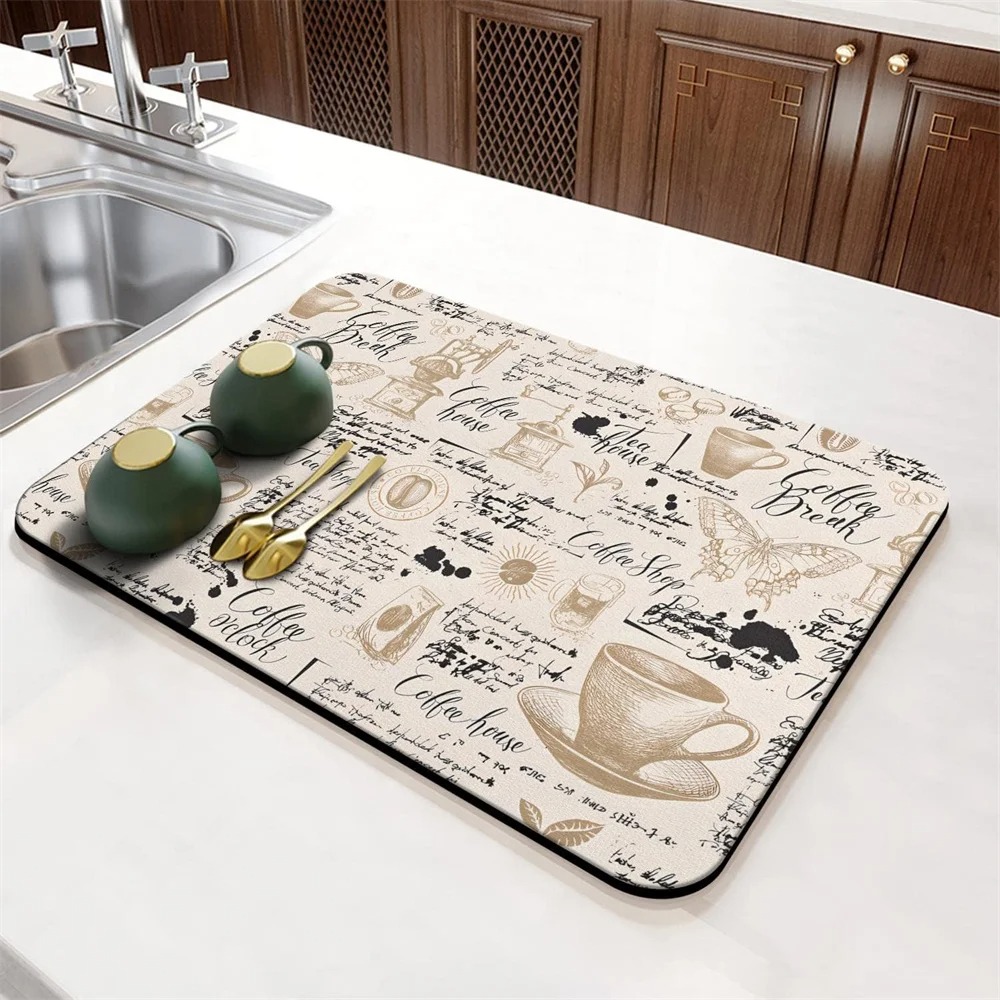 Kaffemenu mønster opvaskemåtte skridsikker superabsorberende spisebord køkkentæppe bordservice skrivebord afløbsmåtte dørmåtter: 45 x 70cm / Marine blå